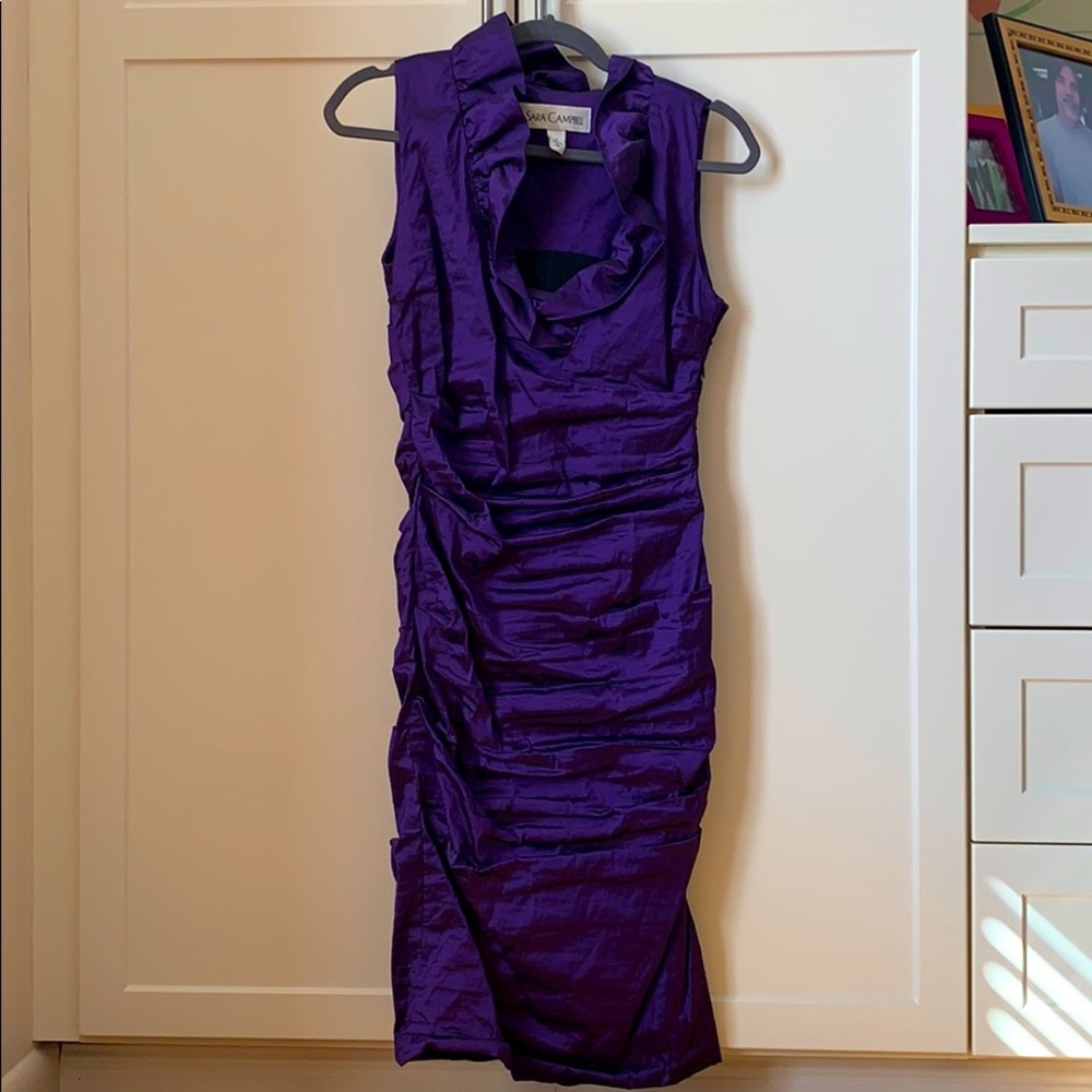 Sara Campbell Purple Ruched Dress. Size 4